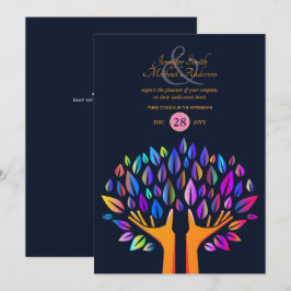 Invitación Árbol arcoiris de las PAREJAS de la vida de oro de