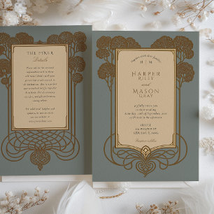 Invitación Árbol Art Deco y Boda de Desplazamiento