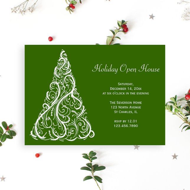 Invitación Árbol blanco de Navidad en casa abierta de vacacio (Subido por el creador)