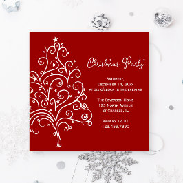 Invitación Árbol blanco de Navidad en fiesta de Navidad roja