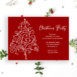 Invitación Árbol blanco de Navidad en fiesta de Navidad roja
