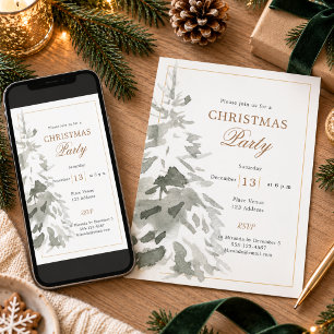 Invitación Árbol blanco nieve fiesta moderna de Navidad