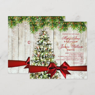 Invitación Árbol Boda, luces y cinta roja de navidades