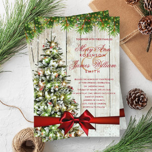 Invitación Árbol Boda, luces y cinta roja de navidades