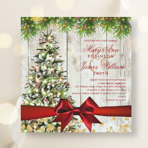 Invitación Árbol Boda, luces y cinta roja de navidades