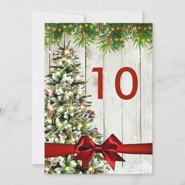 Invitación Árbol Boda, luces y Rótulo de tabla de cinta de na (Anverso)