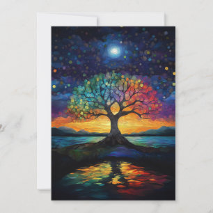 Invitación Árbol caprichoso de la vida abstracto arcoíris azu