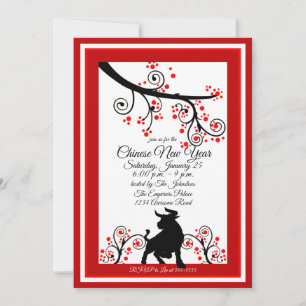 Invitación Árbol chino de flores y óx de Año Nuevo 2021