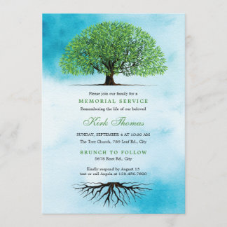 Invitación Árbol con hojas y raíz de aniversario de muerte