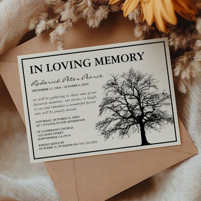 Invitación Árbol conmemorativo elegante | Servicio funerario (Subido por el creador)