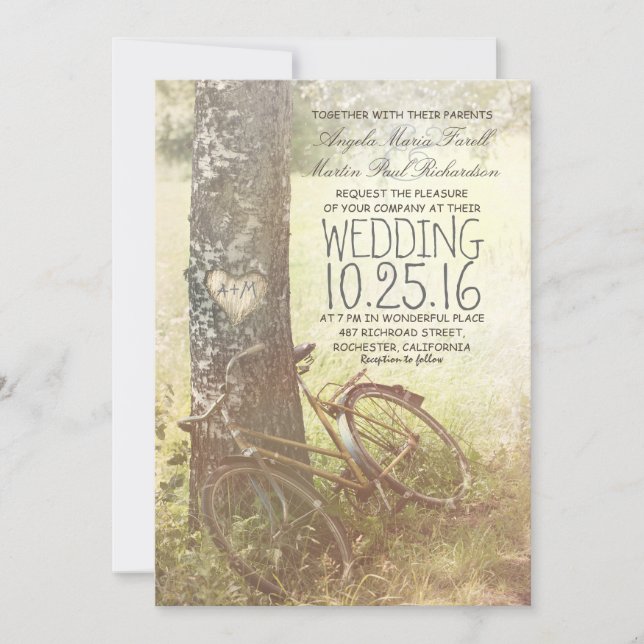 Invitación Árbol de abatimiento de amor y boda rústico de bic (Anverso)