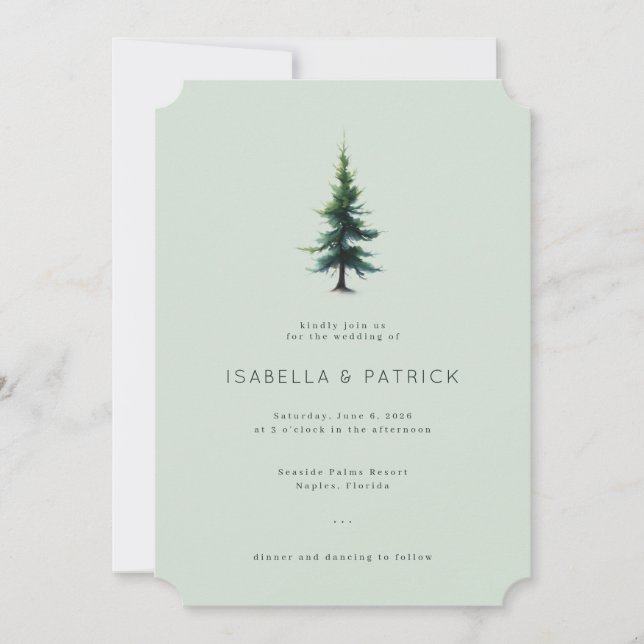 Invitación Árbol de acuarela de menta tranquilo (Anverso)