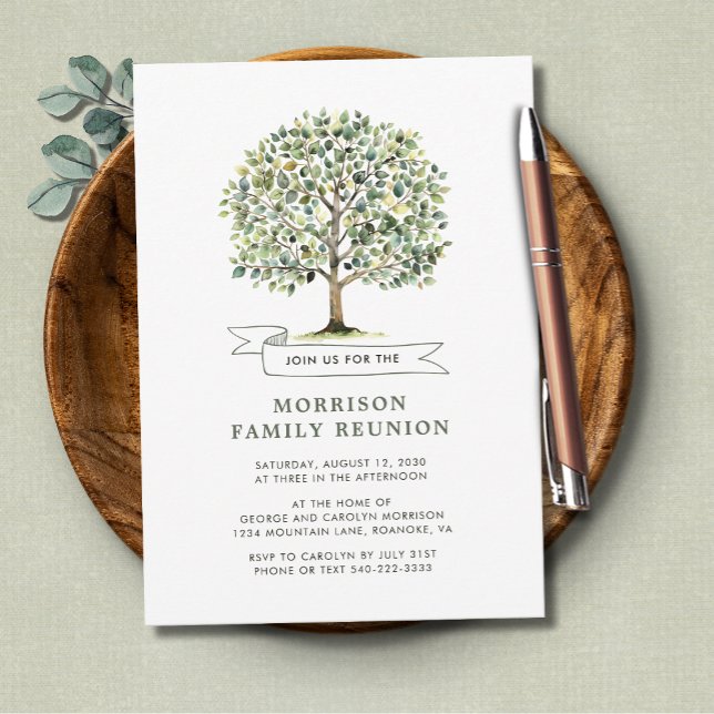 Invitación Árbol de acuarela de Reunión Familiar (Family Reunion Watercolor Tree Get Together Invitation)