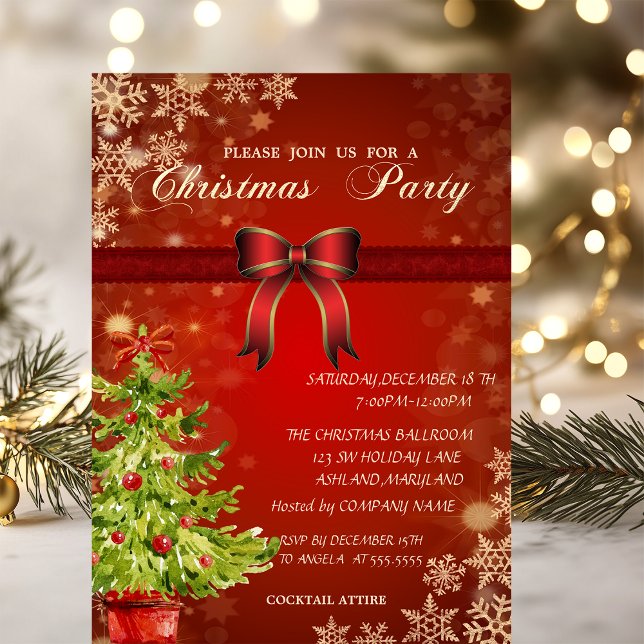 Invitación Árbol de acuarela, fiesta de Navidad de Bow Corpor (Subido por el creador)