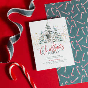 Invitación Árbol de acuarelas tradicionales azul rojo y dorad