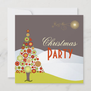 Invitación Árbol de adornos navideños retro PixDezines