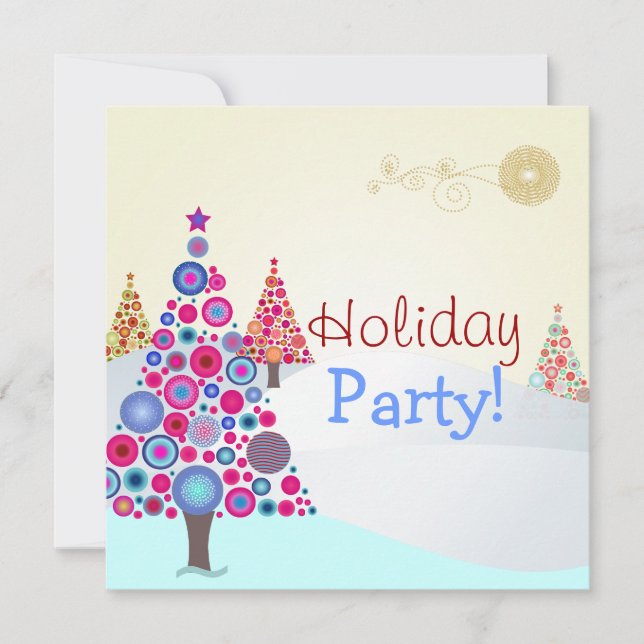 Invitación Árbol de adornos navideños retro PixDezines (Anverso)
