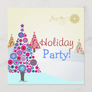 Invitación Árbol de adornos navideños retro PixDezines