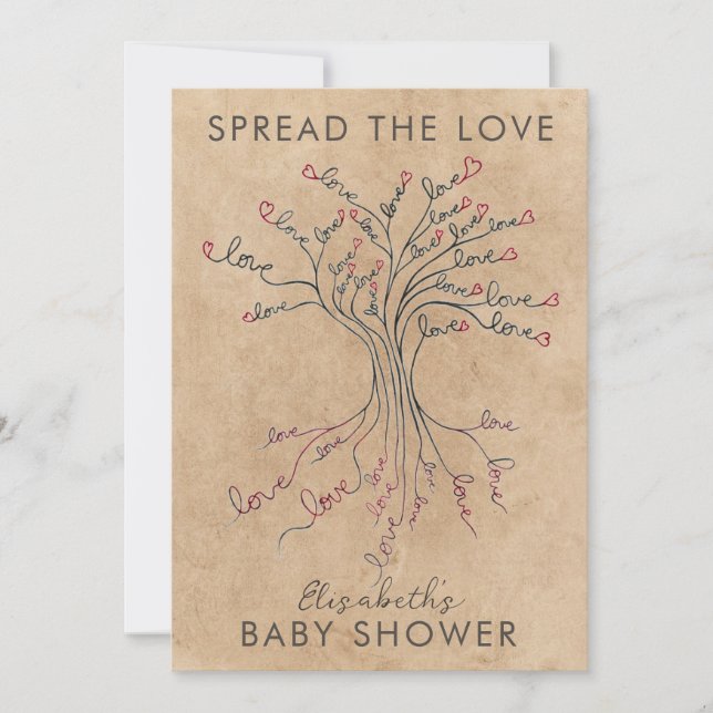 Invitación Árbol de amor Baby Shower personal significativo (Anverso)