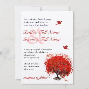Invitación Árbol de Amor Rojo Bodas de Aves de Amor