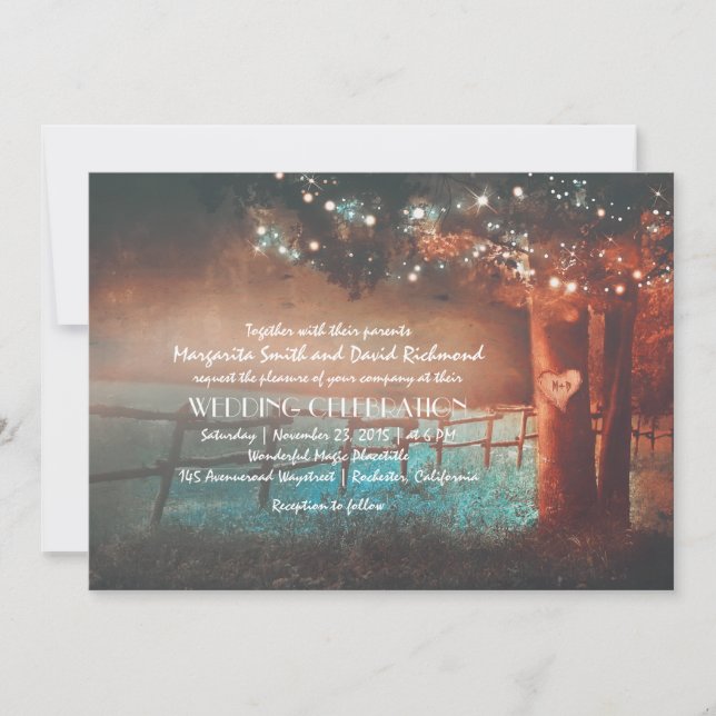 Invitación Árbol de atardecer ilumina bodas al aire libre rus (Anverso)