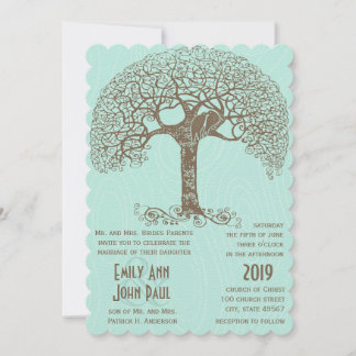 Invitación Árbol de Ave Rústico Romántico Mint