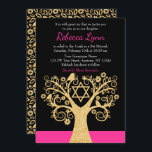 Invitación Árbol de aves vitales Bat de oro rosa Mitzvah<br><div class="desc">Elegante árbol de la vida Bat Mitzvah invitaciones. Este diseño único cuenta con un falso árbol de purpurinas dorados,  flores,  pájaros y la Estrella de David. Los diseños son ilustraciones/gráficos impresos planos - NO PURPURINA ORO REAL.</div>