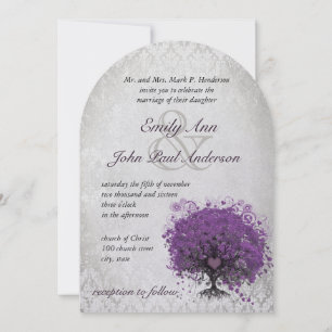 Invitación Árbol de berenjena de hoja de corazón damasco vint