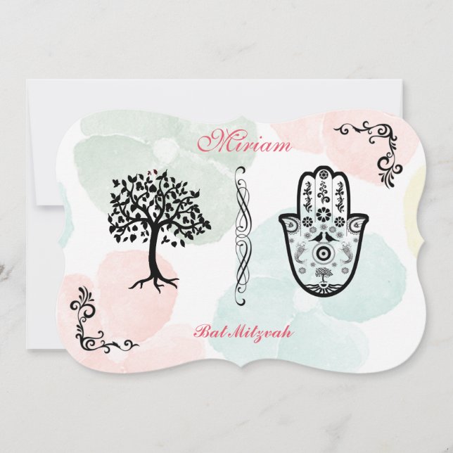 Invitación Árbol de Bnai Hamsa del palo de la barra de la (Anverso)