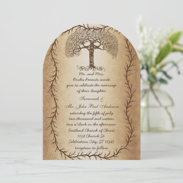 Invitación Árbol de Boda forestal en Boda de papel marrón (Anverso de pie)
