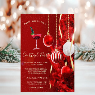 Invitación Árbol de bolas rojas de cóctel Fiesta de Navidad 