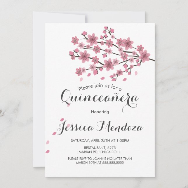 Invitación Árbol de cerezo Quinceañera dulce 16 (Anverso)