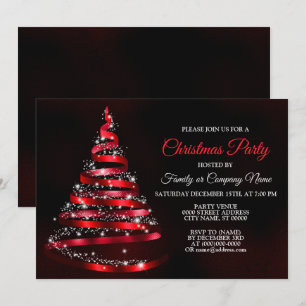 Invitación Árbol de cinta roja brillante fiesta de Navidad de