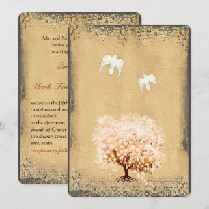 Invitación Árbol de Coral de Hoja de Corazón Paloma Amor Pája