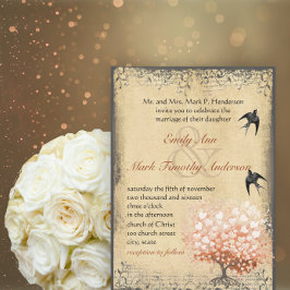 Invitación Árbol de coral ligero de hoja de corazón pájaros v