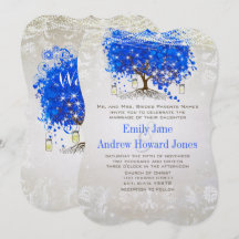 Árbol de Corazón de Hoja Azul Real Boda Cuento de