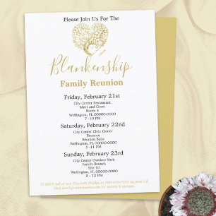 Invitación Árbol de Corazón Dorado Reunión Familiar Personali