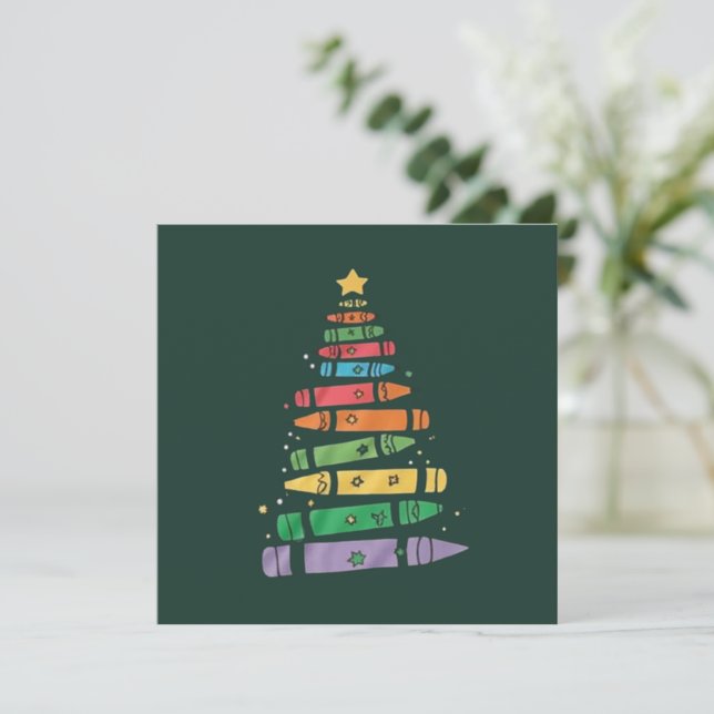 Invitación Árbol de crayón de profesor de Navidad Luces de Xm (Anverso de pie)