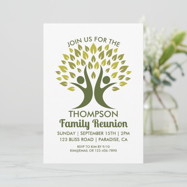Invitación Árbol de familia de Reunión de Familia Verde Moder (Anverso de pie)