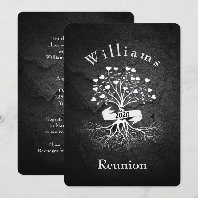 Invitación Árbol de familia en la reunión de rocas (Anverso / Reverso)