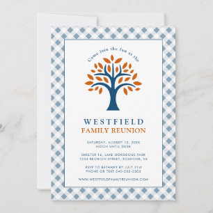 Invitación Árbol de familia moderna de revisión azul de Reuni