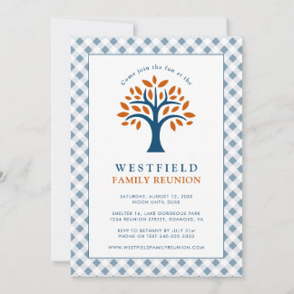 Invitación Árbol de familia moderna de revisión azul de Reuni
