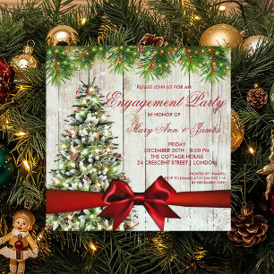 Invitación Árbol de fiesta de compromiso de Navidad, luces y 