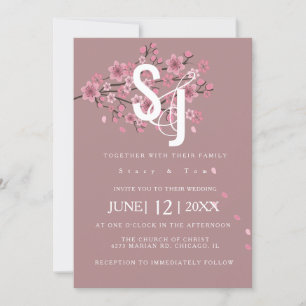 Invitación Árbol de Flor de Cerezo Ombré Pétalos Boda