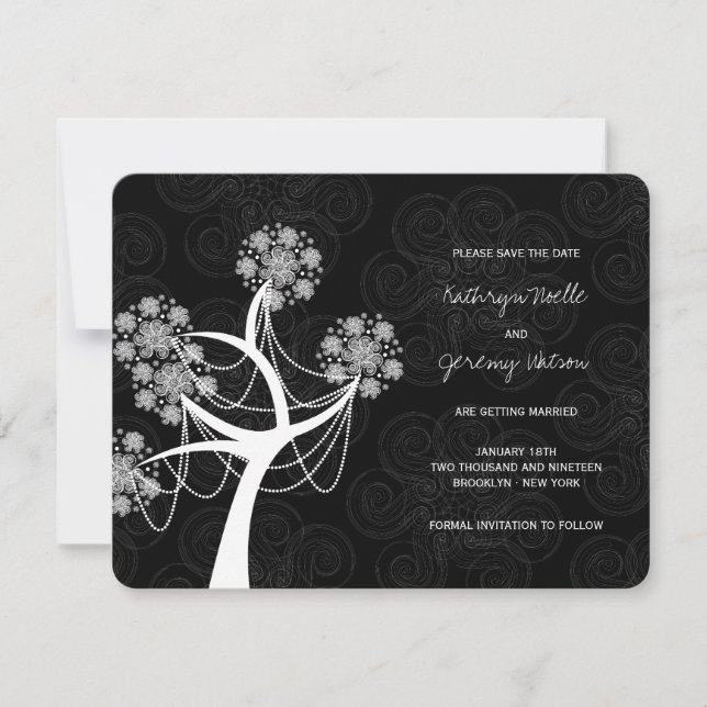Invitación Árbol de Flor de Nieve Boda de Invierno Salvar la  (Anverso)