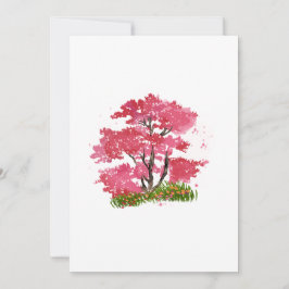 Invitación Árbol de flores rosadas pintado a mano con acuarel