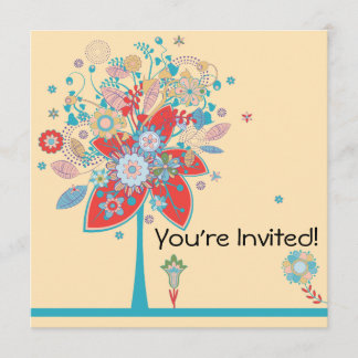 Invitación árbol de flores vectoriales coloridas versión 2 de