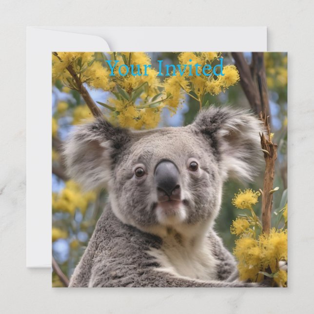 Invitación Árbol De Ganado Amarillo Con Un Koala, (Anverso)