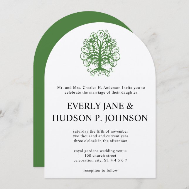 Invitación Árbol de girasol verde dorado raíces de amor Boda  (Anverso / Reverso)