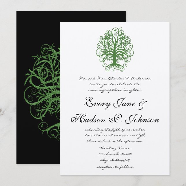 Invitación Árbol de girasol verde dorado raíces de amor Boda  (Anverso / Reverso)